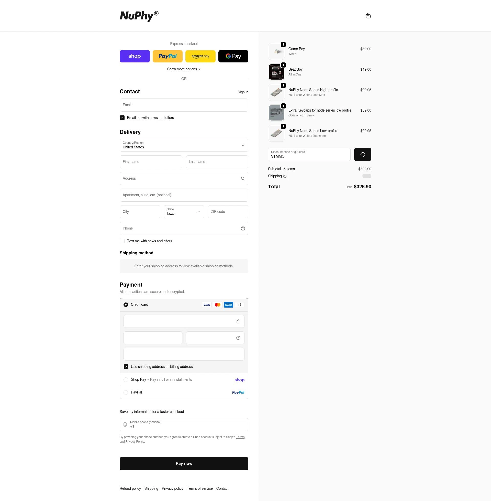 NuPhy checkout page showing NuPhy discount code box | Screenshot taken by SimplyCodes community member on Feb 10, 2026