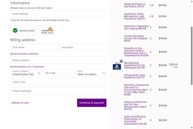 NurseCe4Less checkout page showing NurseCe4Less promo code box | Screenshot taken by SimplyCodes community member on Aug 29, 2025