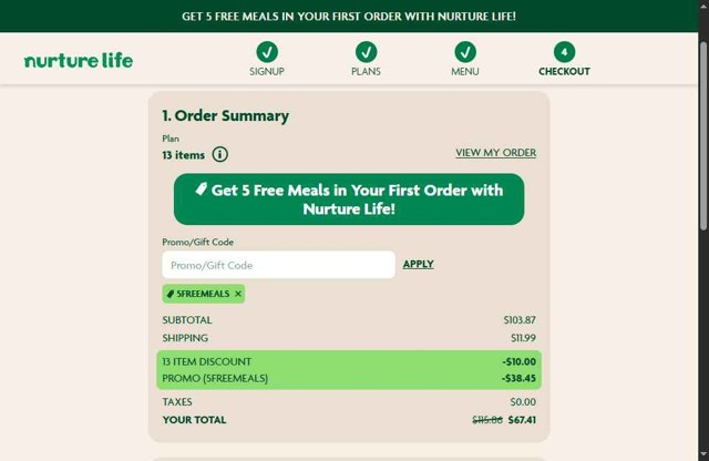 NurtureLife checkout page showing NurtureLife promo code box | Screenshot taken by SimplyCodes community member on Aug 14, 2025