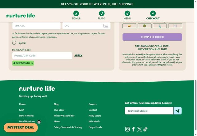 NurtureLife checkout page showing NurtureLife promo code box | Screenshot taken by SimplyCodes community member on Sep 2, 2025