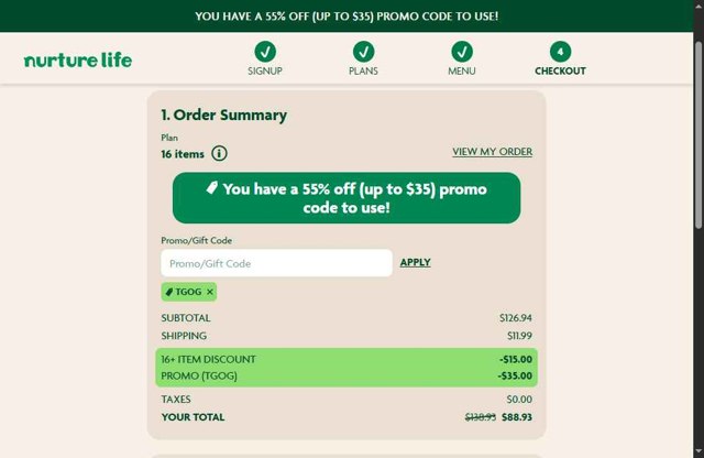 NurtureLife checkout page showing NurtureLife promo code box | Screenshot taken by SimplyCodes community member on Aug 15, 2025