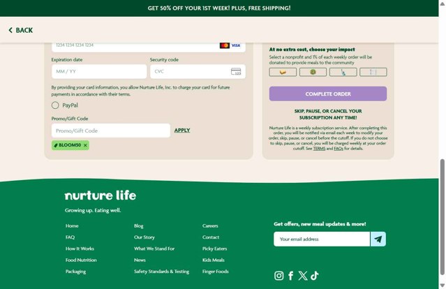 NurtureLife checkout page showing NurtureLife promo code box | Screenshot taken by SimplyCodes community member on Sep 2, 2025
