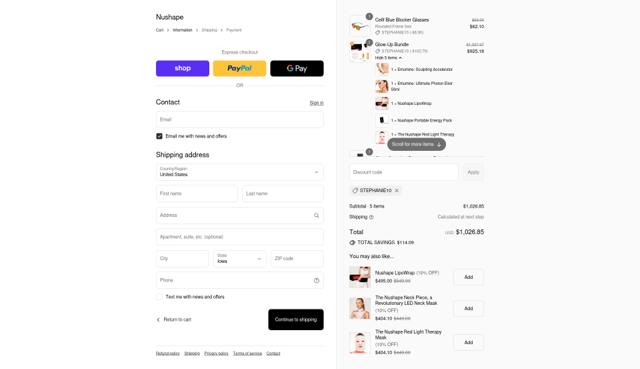 Nushape checkout page showing Nushape discount code box | Screenshot taken by SimplyCodes community member on Sep 11, 2025