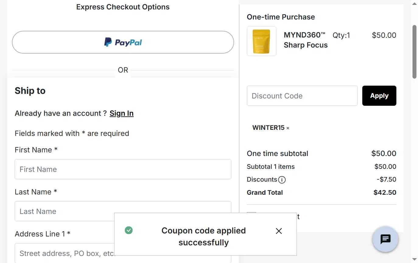 Nu Skin checkout page showing Nu Skin promo code box | Screenshot taken by SimplyCodes community member on Apr 30, 2025