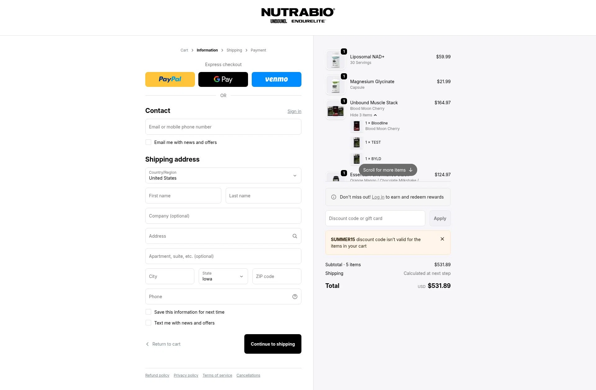 NutraBio checkout page showing NutraBio discount code box | Screenshot taken by SimplyCodes community member on Feb 6, 2026