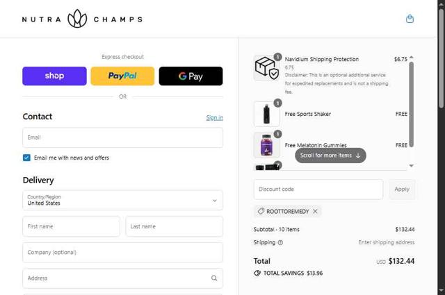 NutraChamps checkout page showing NutraChamps promo code box | Screenshot taken by SimplyCodes community member on Sep 9, 2025