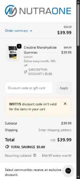 BRITT15 coupon verification screenshot