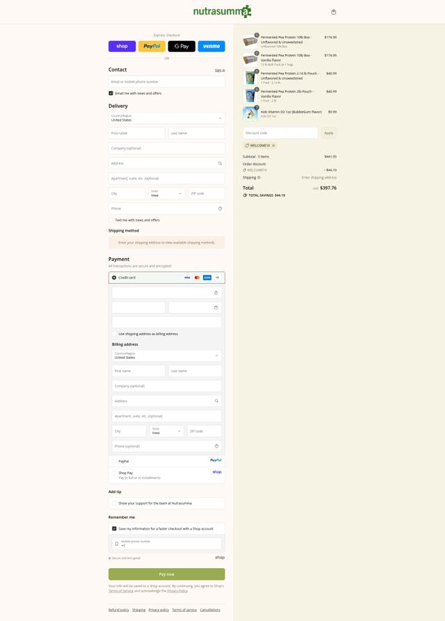 Nutrasumma checkout page showing Nutrasumma discount code box | Screenshot taken by SimplyCodes community member on Sep 13, 2025
