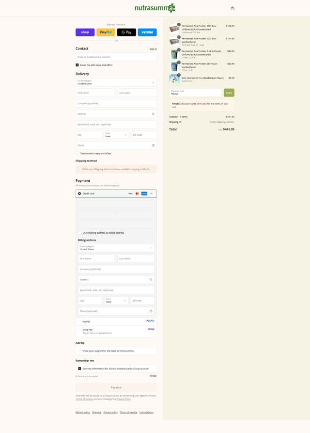 Nutrasumma checkout page showing Nutrasumma discount code box | Screenshot taken by SimplyCodes community member on Sep 9, 2025