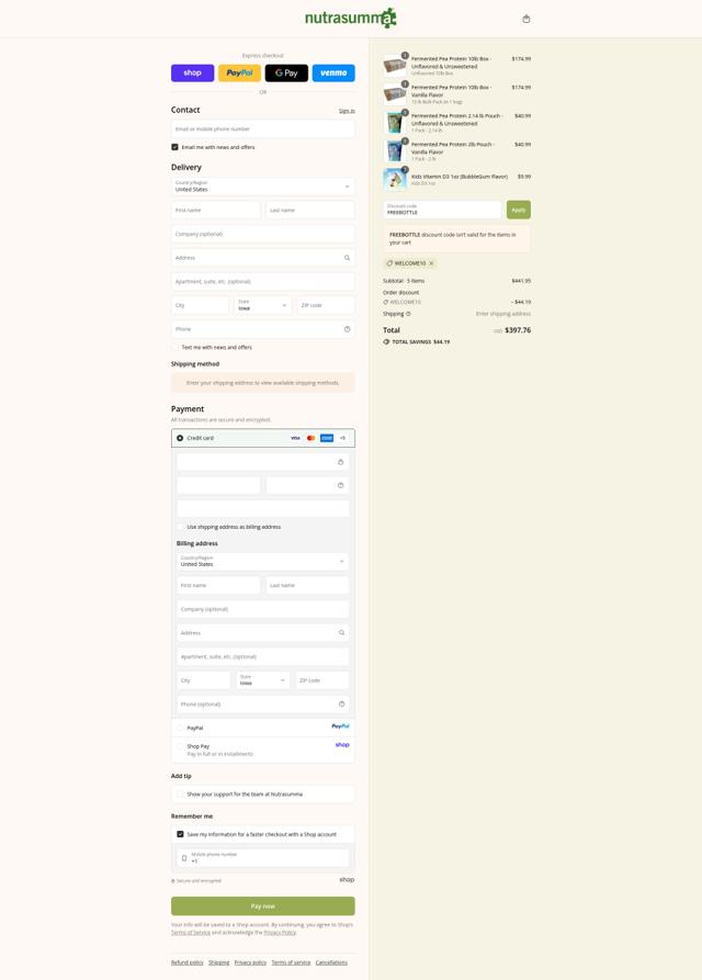 Nutrasumma checkout page showing Nutrasumma discount code box | Screenshot taken by SimplyCodes community member on Sep 9, 2025