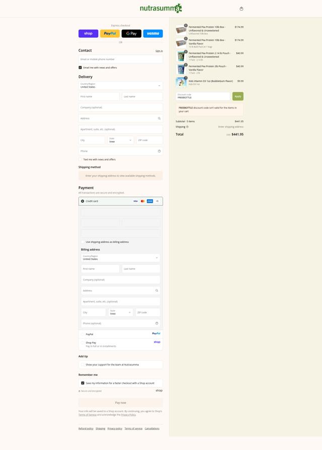 Nutrasumma checkout page showing Nutrasumma discount code box | Screenshot taken by SimplyCodes community member on Sep 13, 2025