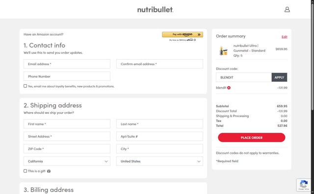 NutriBullet checkout page showing NutriBullet discount code box | Screenshot taken by SimplyCodes community member on Aug 23, 2025