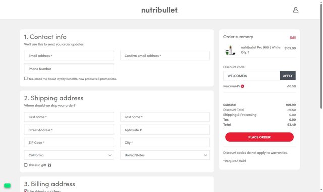 NutriBullet checkout page showing NutriBullet discount code box | Screenshot taken by SimplyCodes community member on Aug 1, 2025