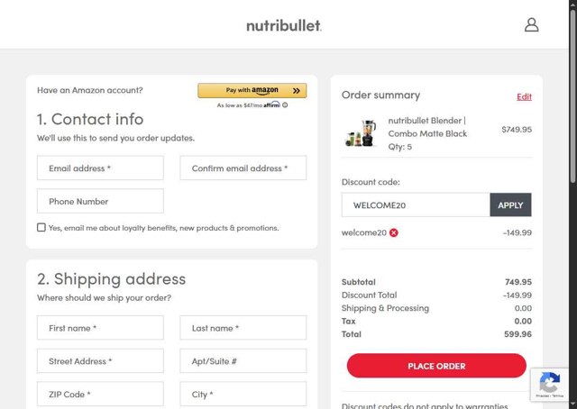 NutriBullet checkout page showing NutriBullet discount code box | Screenshot taken by SimplyCodes community member on Aug 30, 2025