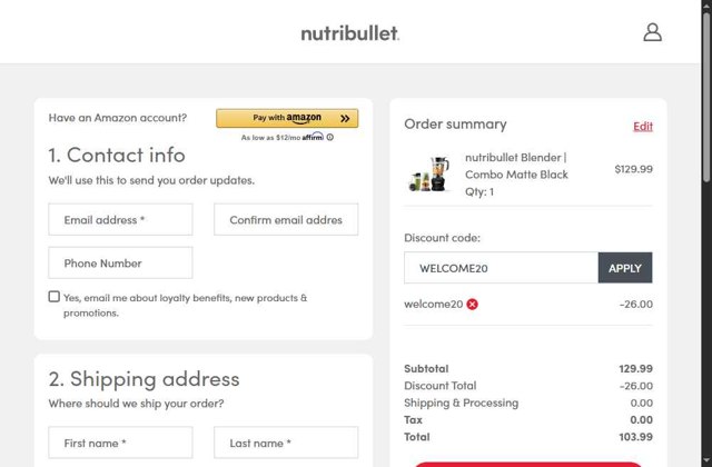 NutriBullet checkout page showing NutriBullet discount code box | Screenshot taken by SimplyCodes community member on Sep 7, 2025