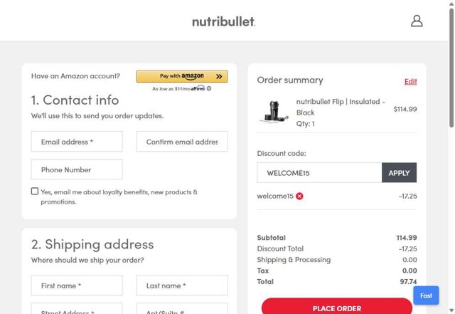NutriBullet checkout page showing NutriBullet discount code box | Screenshot taken by SimplyCodes community member on Aug 30, 2025