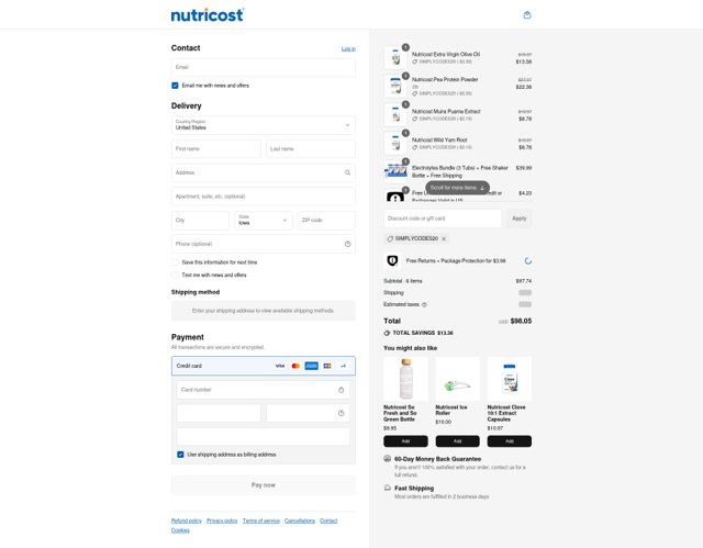 Nutricost checkout page showing Nutricost discount code box | Screenshot taken by SimplyCodes community member on Sep 3, 2025