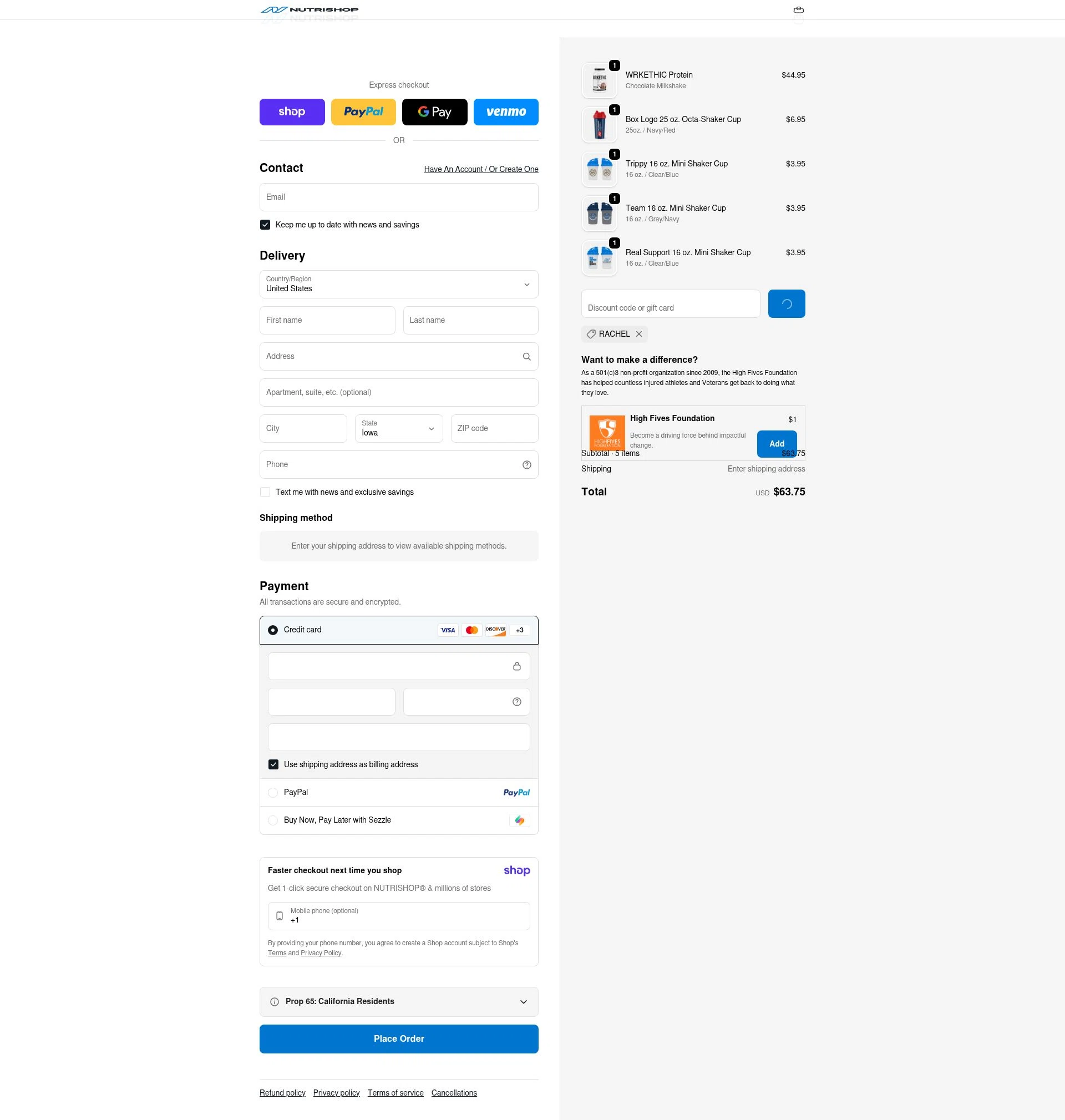 Nutrishop USA checkout page showing Nutrishop USA promo code box | Screenshot taken by SimplyCodes community member on Jan 9, 2026