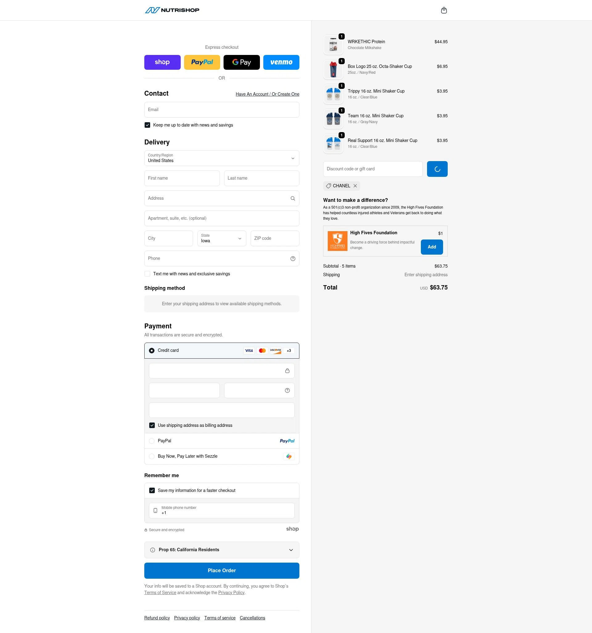 Nutrishop USA checkout page showing Nutrishop USA promo code box | Screenshot taken by SimplyCodes community member on Jan 9, 2026