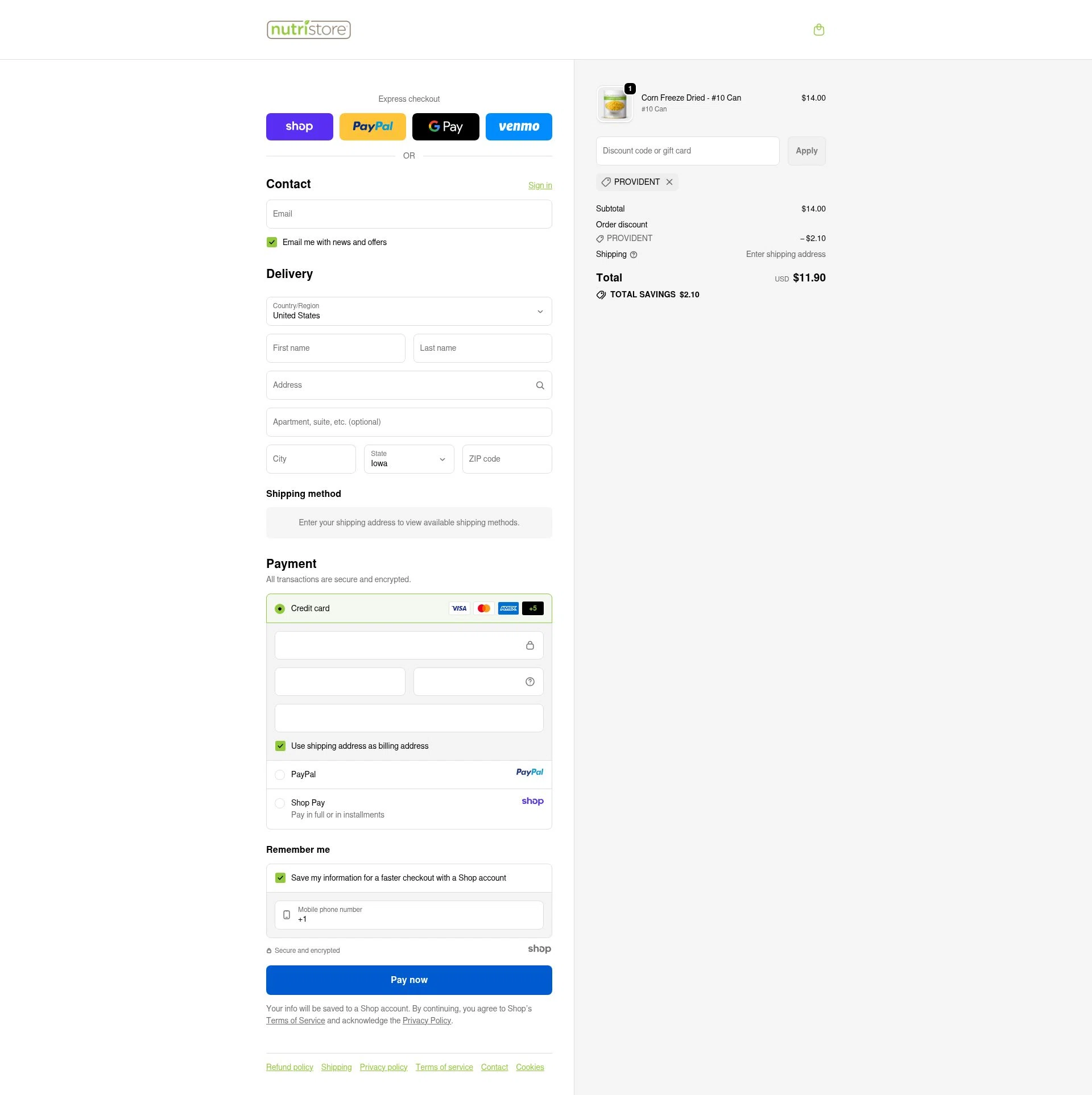 Nutristore Foods checkout page showing Nutristore Foods discount code box | Screenshot taken by SimplyCodes community member on Oct 5, 2025