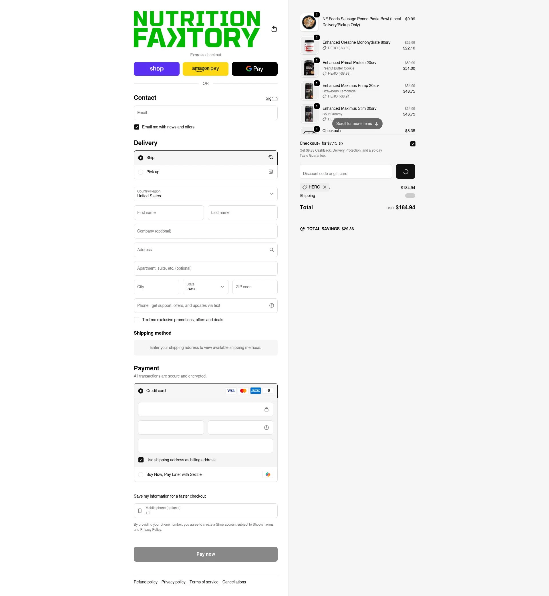 Nutrition Faktory checkout page showing Nutrition Faktory discount code box | Screenshot taken by SimplyCodes community member on Feb 5, 2026