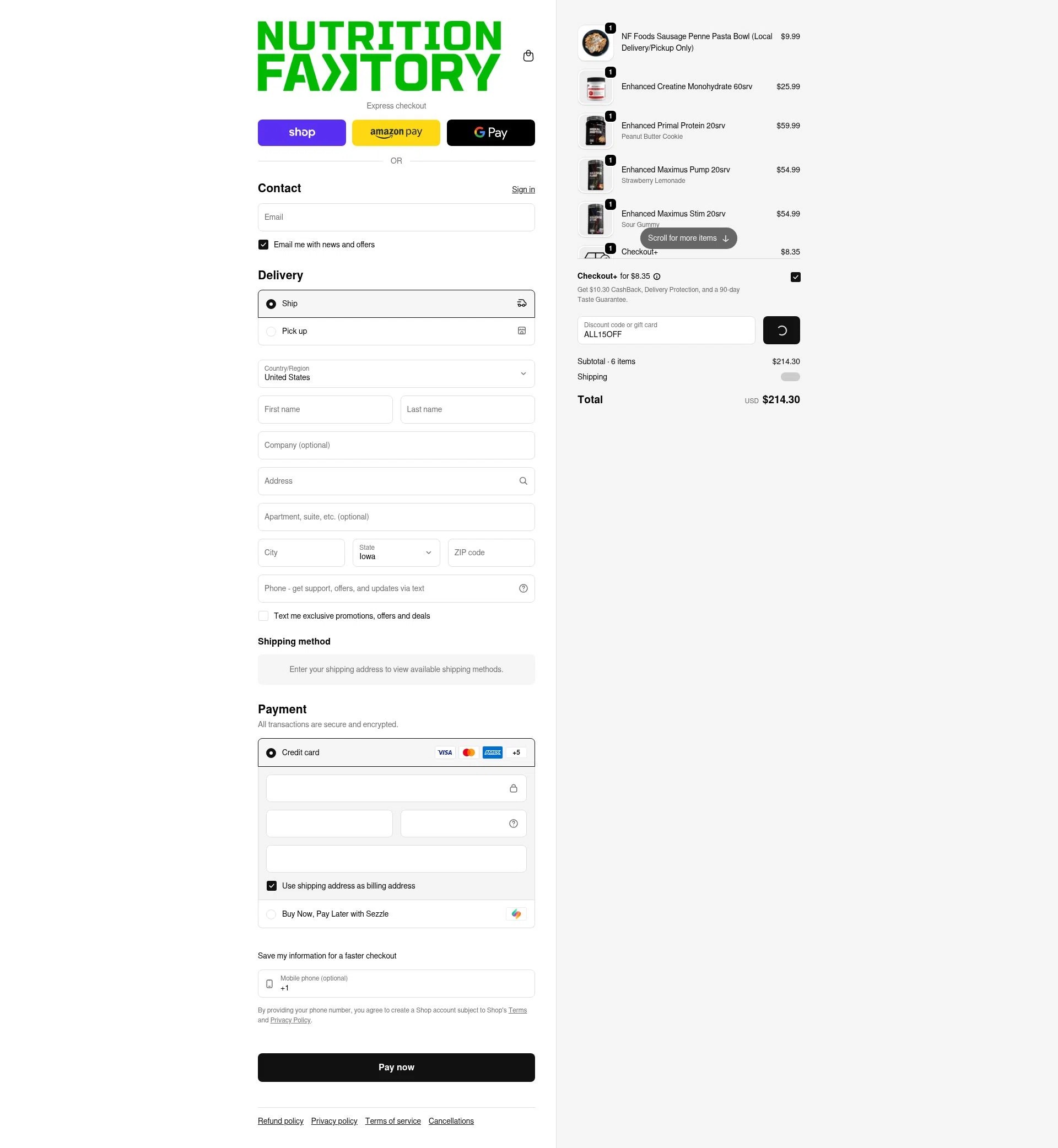 Nutrition Faktory checkout page showing Nutrition Faktory discount code box | Screenshot taken by SimplyCodes community member on Feb 5, 2026