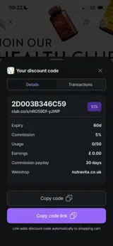 NutriVitaShop coupon verification screenshot