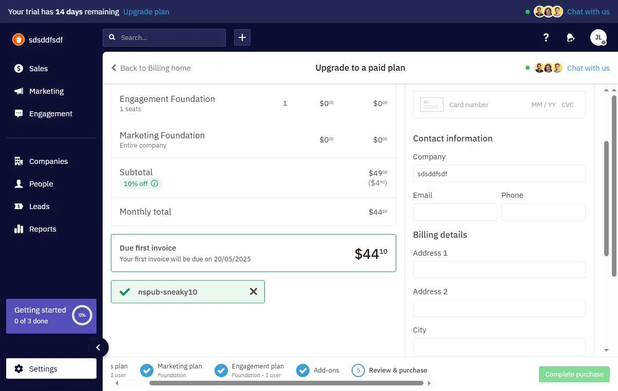Nutshell checkout page showing Nutshell coupon code box | Screenshot taken by SimplyCodes community member on May 6, 2025