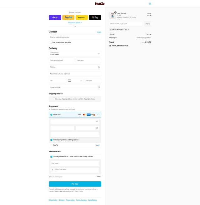 NuttZo checkout page showing NuttZo promo code box | Screenshot taken by SimplyCodes community member on Sep 4, 2025