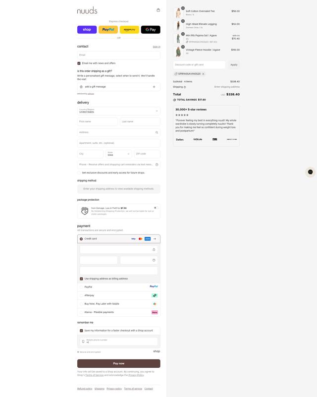 Nuuds checkout page showing Nuuds discount code box | Screenshot taken by SimplyCodes community member on Sep 12, 2025