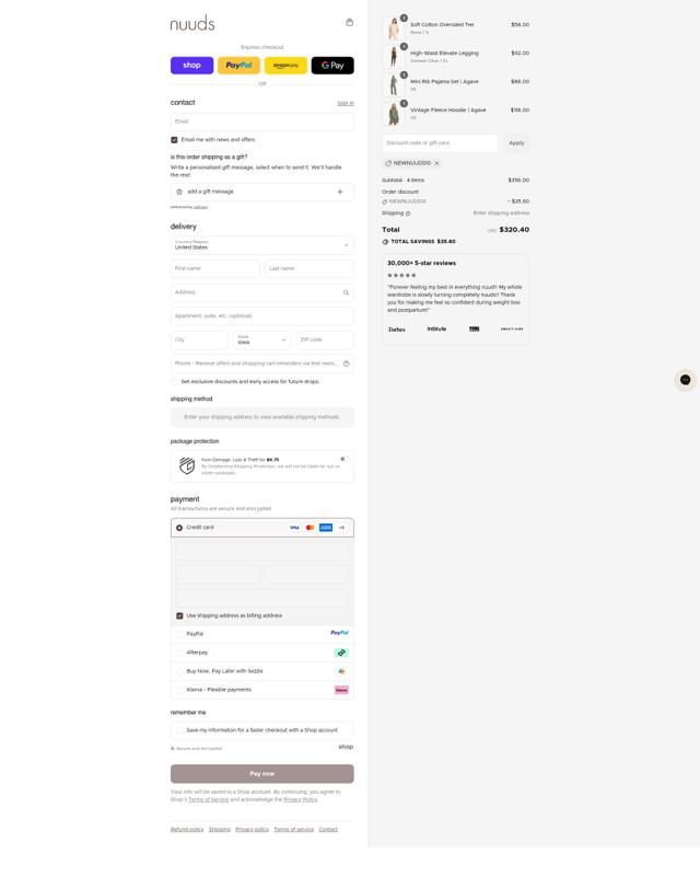 Nuuds checkout page showing Nuuds discount code box | Screenshot taken by SimplyCodes community member on Sep 12, 2025