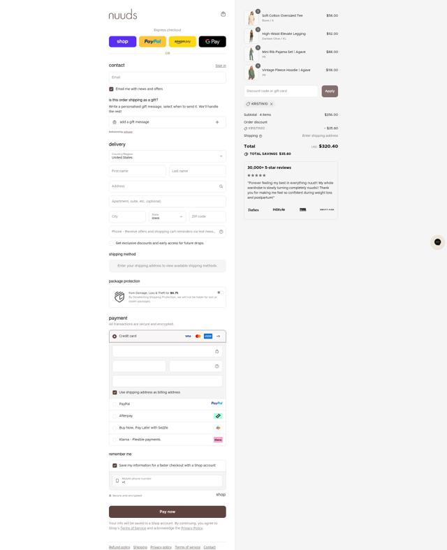 Nuuds checkout page showing Nuuds discount code box | Screenshot taken by SimplyCodes community member on Sep 12, 2025