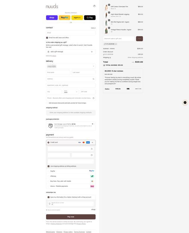 Nuuds checkout page showing Nuuds discount code box | Screenshot taken by SimplyCodes community member on Sep 12, 2025