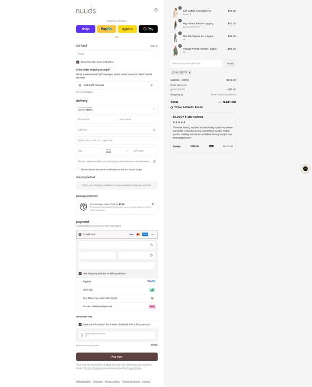 Nuuds checkout page showing Nuuds discount code box | Screenshot taken by SimplyCodes community member on Sep 12, 2025