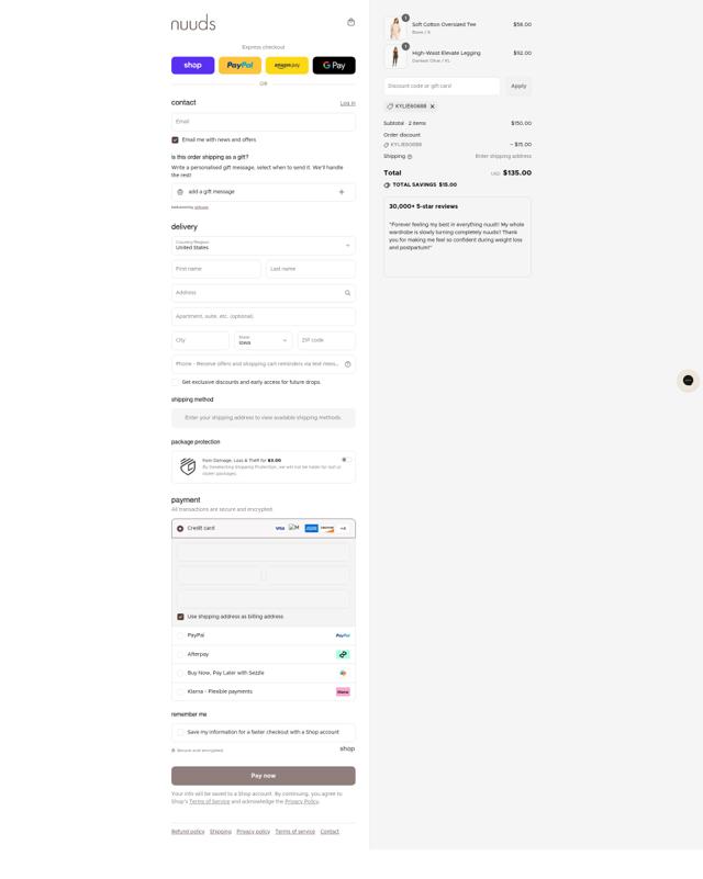 Nuuds checkout page showing Nuuds discount code box | Screenshot taken by SimplyCodes community member on Sep 8, 2025