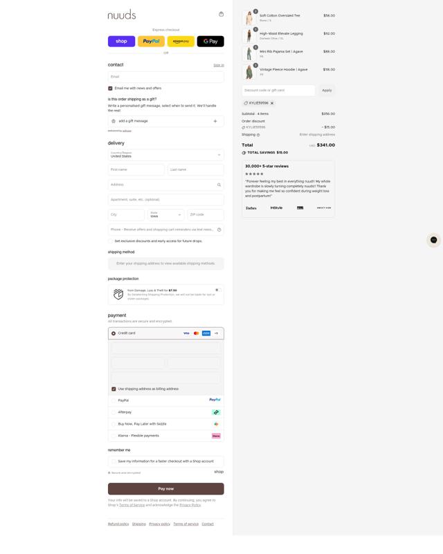 Nuuds checkout page showing Nuuds discount code box | Screenshot taken by SimplyCodes community member on Sep 12, 2025