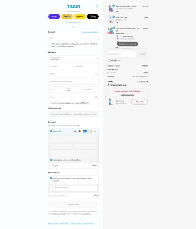 Nuun checkout page showing Nuun discount code box | Screenshot taken by SimplyCodes community member on Sep 4, 2025