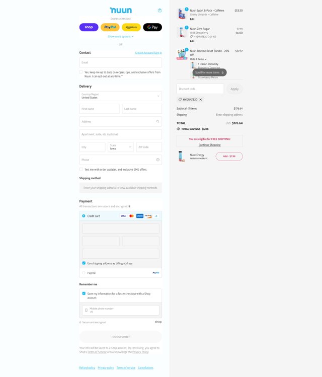 Nuun checkout page showing Nuun discount code box | Screenshot taken by SimplyCodes community member on Sep 4, 2025