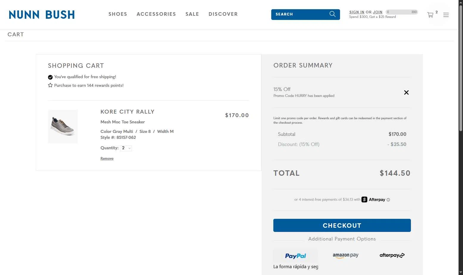 Nunn Bush checkout page showing Nunn Bush promo code box | Screenshot taken by SimplyCodes community member on Feb 4, 2026