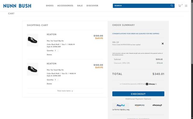 Nunn Bush checkout page showing Nunn Bush promo code box | Screenshot taken by SimplyCodes community member on Aug 30, 2025