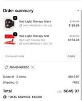 ANNEMARIE50 coupon verification screenshot