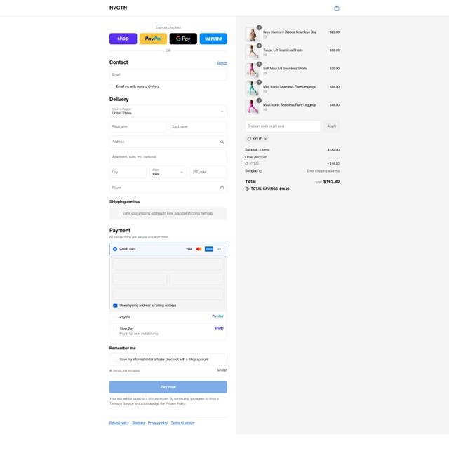 NVGTN checkout page showing NVGTN discount code box | Screenshot taken by SimplyCodes community member on Sep 13, 2025