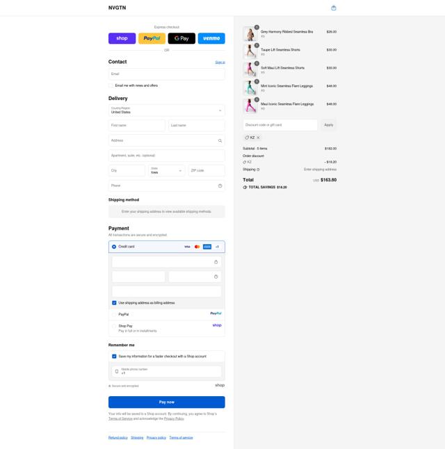 NVGTN checkout page showing NVGTN discount code box | Screenshot taken by SimplyCodes community member on Sep 13, 2025