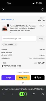 NYCMode coupon verification screenshot
