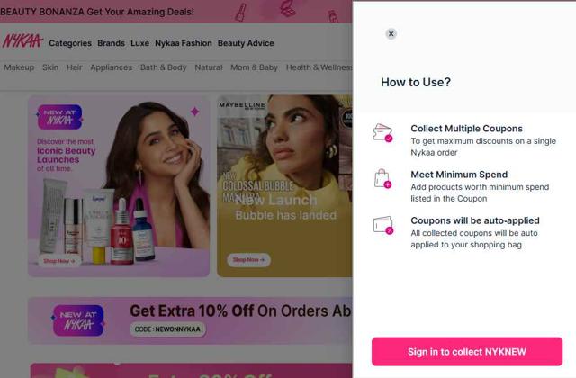 Nykaa checkout page showing Nykaa coupon code box | Screenshot taken by SimplyCodes community member on Aug 21, 2025
