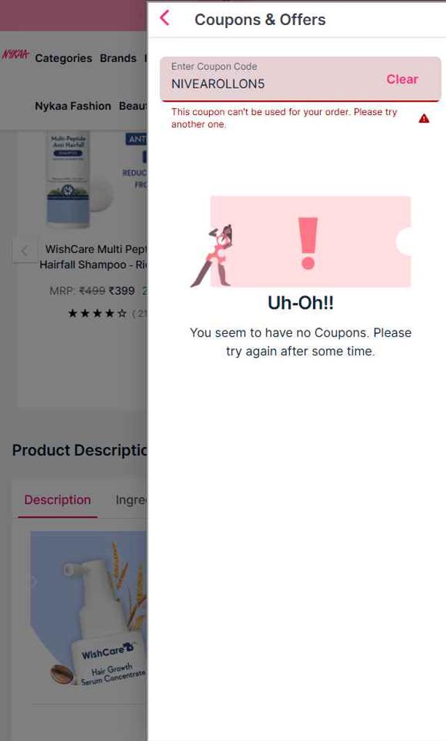 Nykaa checkout page showing Nykaa coupon code box | Screenshot taken by SimplyCodes community member on Aug 21, 2025