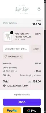 Rachael10 coupon verification screenshot