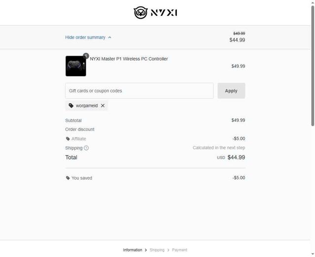 NYXI checkout page showing NYXI discount code box | Screenshot taken by SimplyCodes community member on Sep 3, 2025