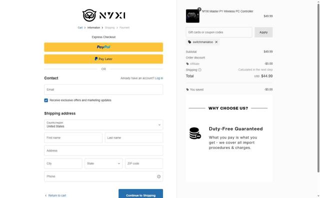 NYXI checkout page showing NYXI discount code box | Screenshot taken by SimplyCodes community member on Sep 3, 2025