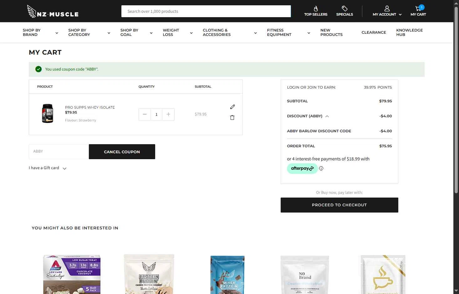 NZ Muscle checkout page showing NZ Muscle promo code box | Screenshot taken by SimplyCodes community member on Apr 25, 2025